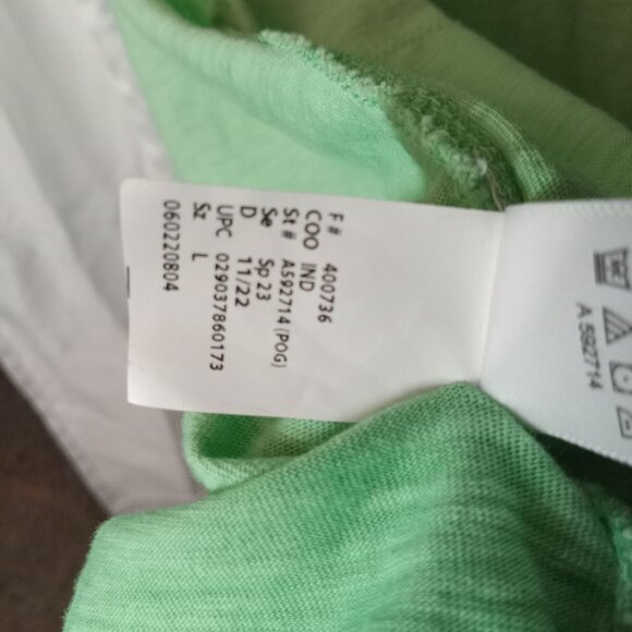 Lori Goldstein LOGO Womens Green Short Sleeve Top L Pockets Distressed Elbow - Picture 15 of 15
